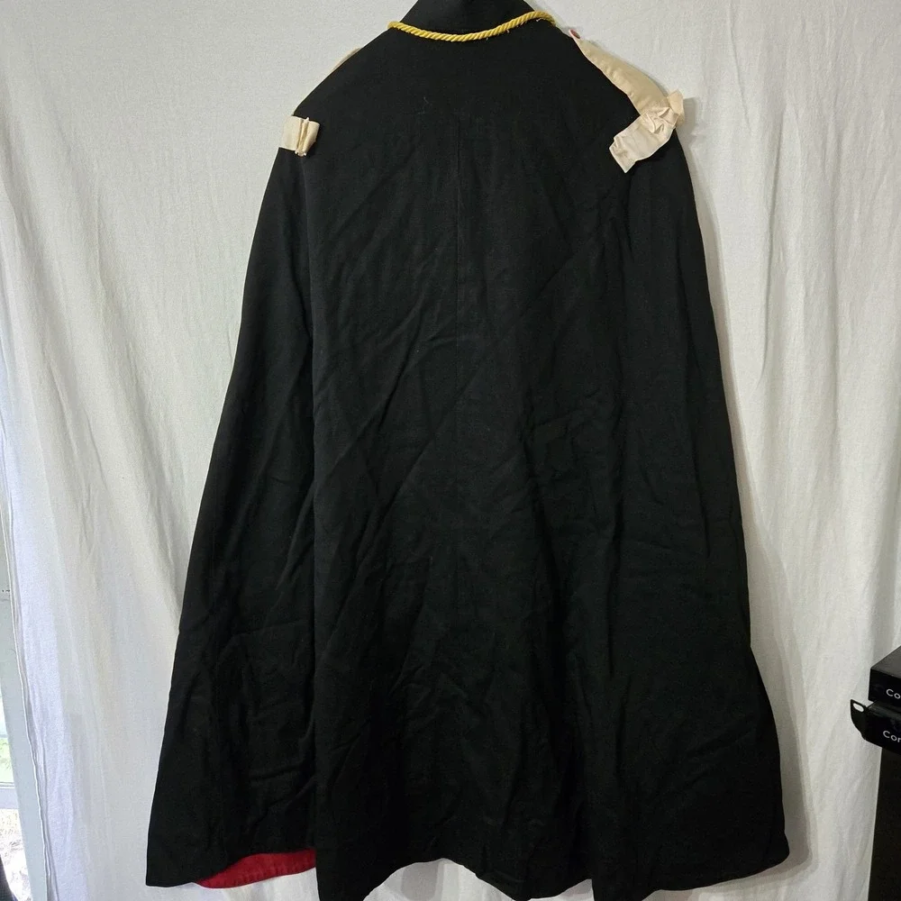 Vtg DeMolay Knights Templar Freemason Black Red‎ Handmade Cape Robe, Gold Rope